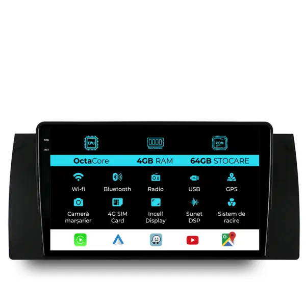 Navigatie Dedicata BMW Seria5 E39 X5 E53 (1995-2003), 9Inch, 4Gb Ram, 64Gb Stocare, Carplay