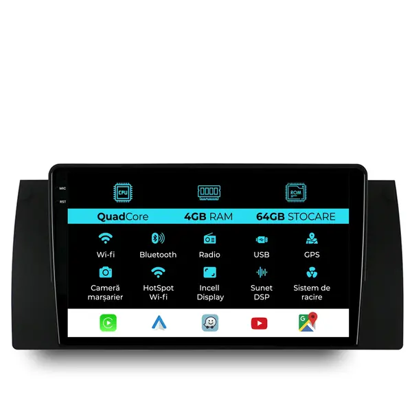 Navigatie Dedicata BMW Seria5 E39 X5 E53 (1995-2003),QuadCore, 9Inch, 4Gb Ram, 64Gb Stocare, Carplay