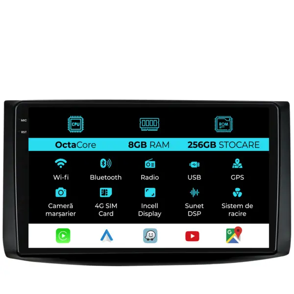 Navigatie Dedicata Chevrolet Aveo (2002 - 2011), 9 Inch, 8Gb Ram, 256Gb Stocare, Android Auto, Carplay