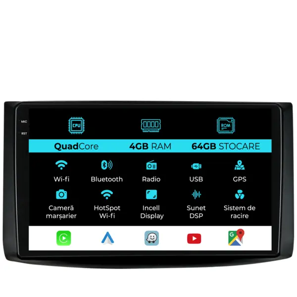 Navigatie Dedicata Chevrolet Aveo (2002 - 2011), QuadCore, 9 Inch, 4Gb Ram, 64Gb Stocare, Android Auto, Carplay