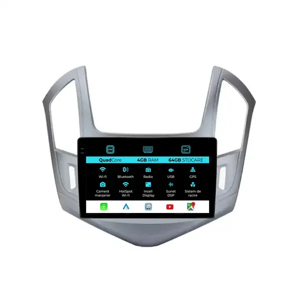 Navigatie Dedicata Chevrolet Cruze (2008-2015), QuadCore, 9 Inch, 4Gb Ram, 64Gb Stocare, Android Auto, Carplay