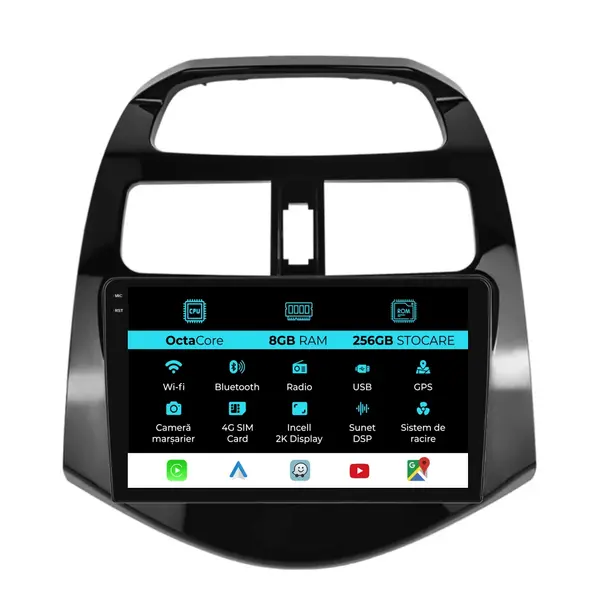 Navigatie Dedicata Chevrolet Spark (2009-2015), 2K, 8Gb Ram, 256Gb Stocare, Carplay