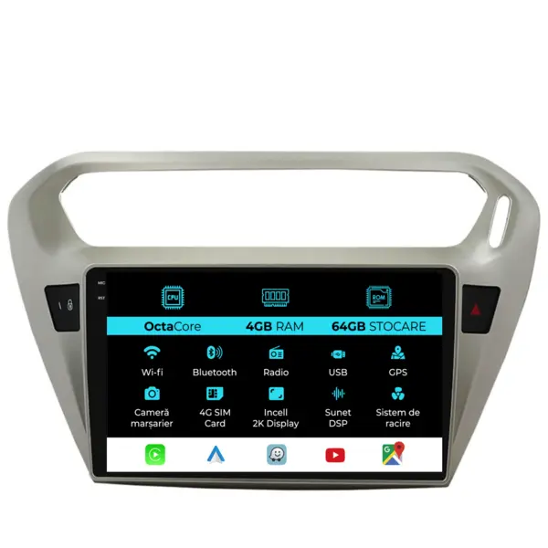 Navigatie Dedicata Citroen C-Elysee (2013-2018), 2K, 4Gb Ram, 64Gb Stocare, Carplay