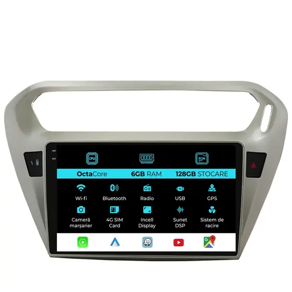 Navigatie Dedicata Citroen C-Elysee (2013 - 2018), 9 Inch, 6Gb Ram, 128Gb Stocare, Android Auto, Carplay