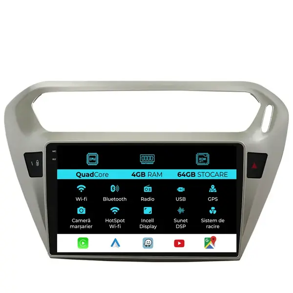 Navigatie Dedicata Citroen C-Elysee (2013 - 2018), QuadCore, 9 Inch, 4Gb Ram, 64Gb Stocare, Android Auto, Carplay