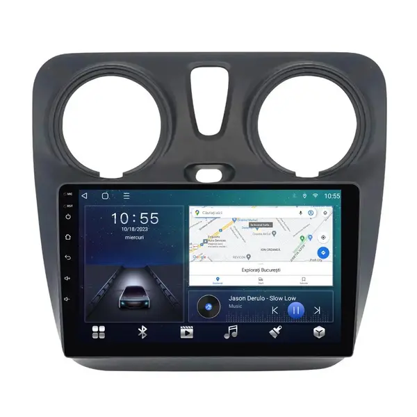 Navigatie dedicata cu Android Dacia Dokker dupa 2012, 2GB RAM, Radio GPS Dual Zone, Display HD QLED 9" Touchscreen, Internet Wi-Fi si slot SIM 4G, Bluetooth, MirrorLink, USB
