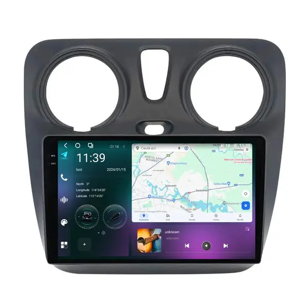 Navigatie dedicata cu Android Dacia Lodgy dupa 2012, 12GB RAM, Radio GPS Dual Zone, Display 2K QLED 9.5" Touchscreen, Internet Wi-Fi si slot SIM 4G, Bluetooth, MirrorLink, USB
