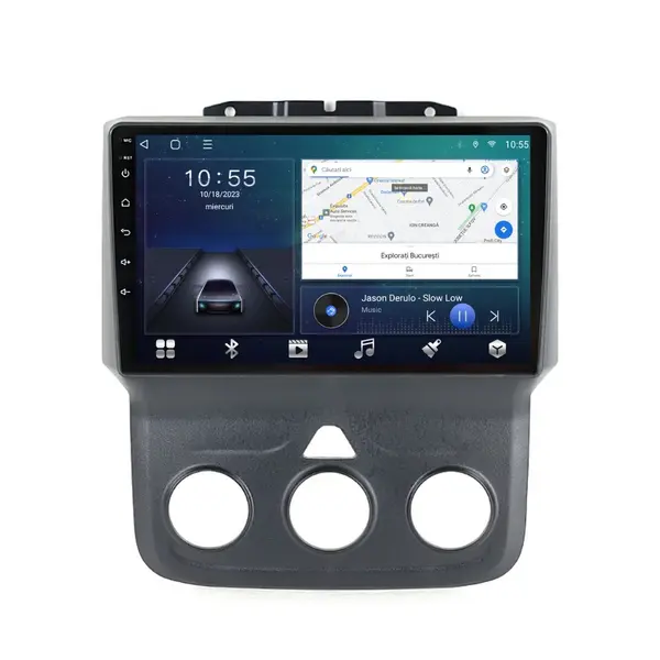 Navigatie dedicata cu Android Dodge RAM 2013 - 2018, clima manuala, 2GB RAM, Radio GPS Dual Zone, Display HD QLED 9" Touchscreen, Internet Wi-Fi si slot SIM 4G, Bluetooth, MirrorLink, USB