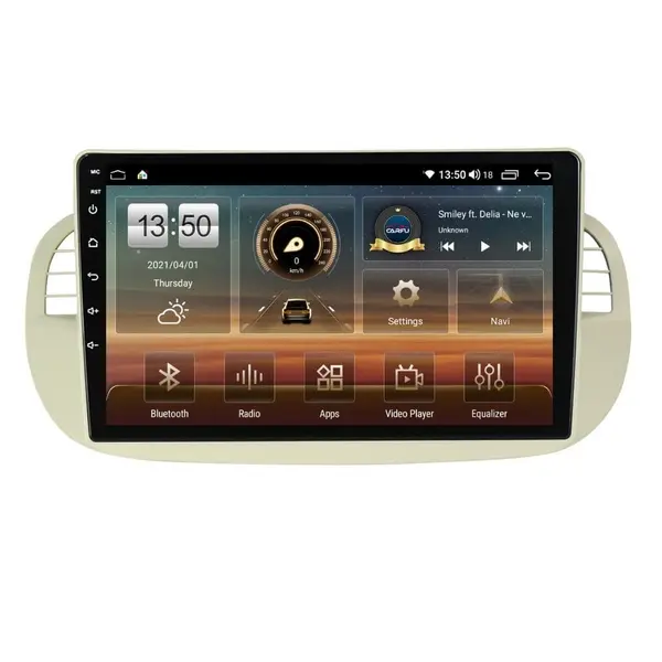 Navigatie dedicata cu Android Fiat 500 2007 - 2015, gri, 4GB RAM, Radio GPS Dual Zone, Display HD QLED 9" Touchscreen, Internet Wi-Fi si slot SIM 4G, Bluetooth, MirrorLink, USB