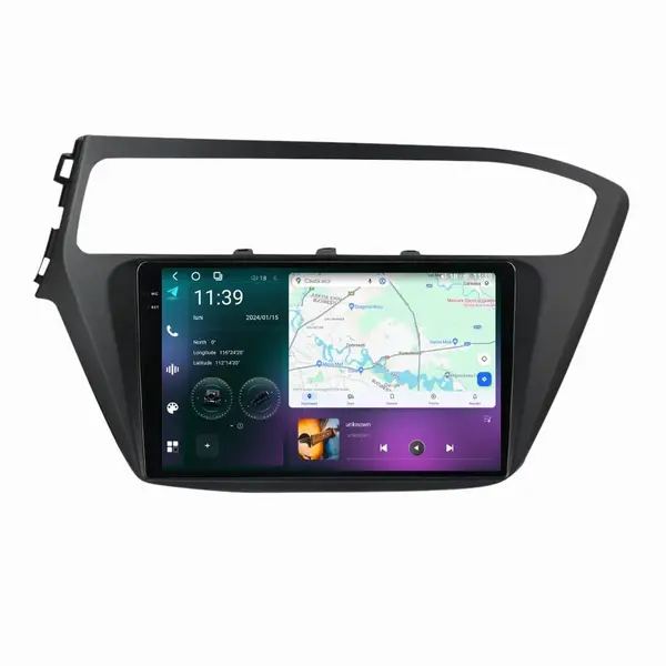 Navigatie dedicata cu Android Hyundai i20 2018 - 2020, 12GB RAM, Radio GPS Dual Zone, Display 2K QLED 9.5" Touchscreen, Internet Wi-Fi si slot SIM 4G, Bluetooth, MirrorLink, USB