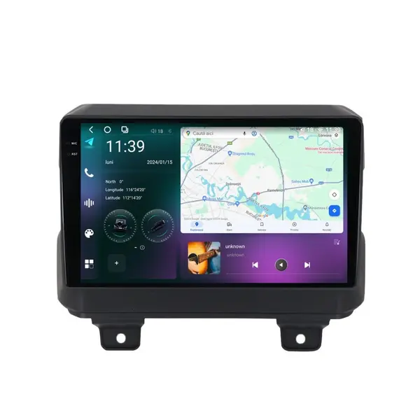 Navigatie dedicata cu Android Jeep Gladiator dupa 2019, 12GB RAM, Radio GPS Dual Zone, Display 2K QLED 9.5" Touchscreen, Internet Wi-Fi si slot SIM 4G, Bluetooth, MirrorLink, USB