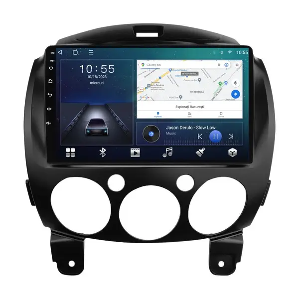 Navigatie dedicata cu Android Mazda 2 2007 - 2014, 2GB RAM, Radio GPS Dual Zone, Display HD QLED 9" Touchscreen, Internet Wi-Fi si slot SIM 4G, Bluetooth, MirrorLink, USB