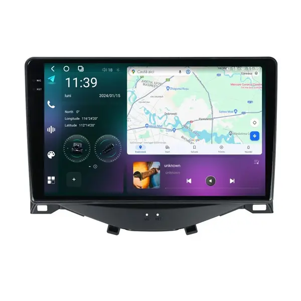 Navigatie dedicata cu Android Peugeot 108 2014 - 2022, 12GB RAM, Radio GPS Dual Zone, Display 2K QLED 9.5" Touchscreen, Internet Wi-Fi si slot SIM 4G, Bluetooth, MirrorLink, USB