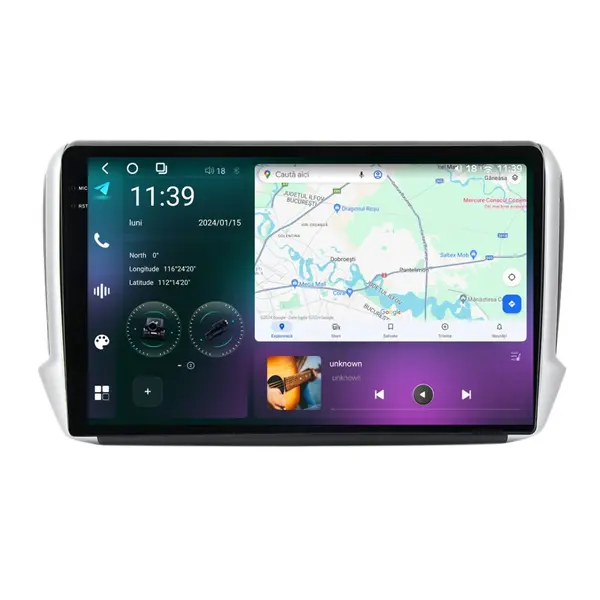 Navigatie dedicata cu Android Peugeot 208 I 2012 - 2019, 12GB RAM, Radio GPS Dual Zone, Display 2K QLED 10.36" Touchscreen, Internet Wi-Fi si slot SIM 4G, Bluetooth, MirrorLink, USB