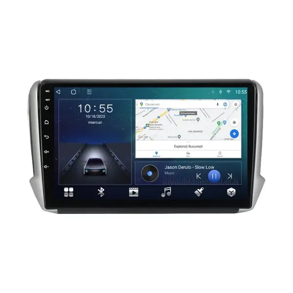 Navigatie dedicata cu Android Peugeot 208 I 2012 - 2019, 2GB RAM, Radio GPS Dual Zone, Display HD QLED 10" Touchscreen, Internet Wi-Fi si slot SIM 4G, Bluetooth, MirrorLink, USB