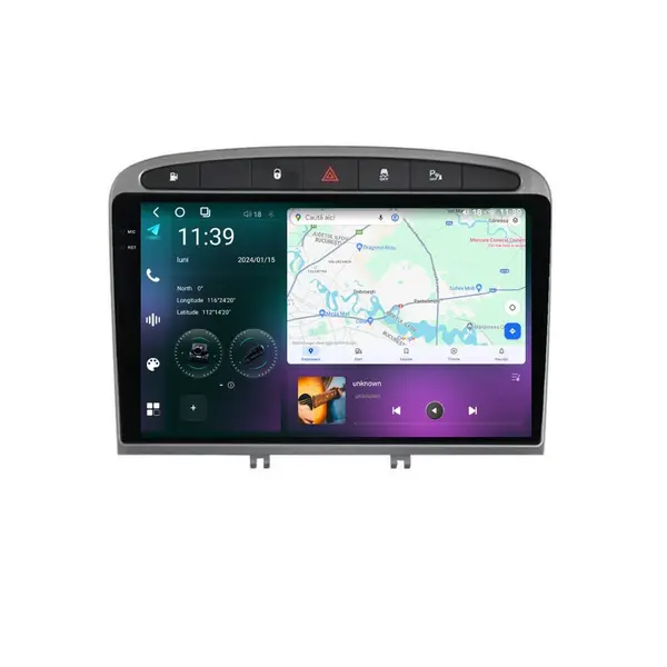 Navigatie dedicata cu Android Peugeot 308 I 2007 - 2013, 12GB RAM, Radio GPS Dual Zone, Display 2K QLED 9.5" Touchscreen, Internet Wi-Fi si slot SIM 4G, Bluetooth, MirrorLink, USB