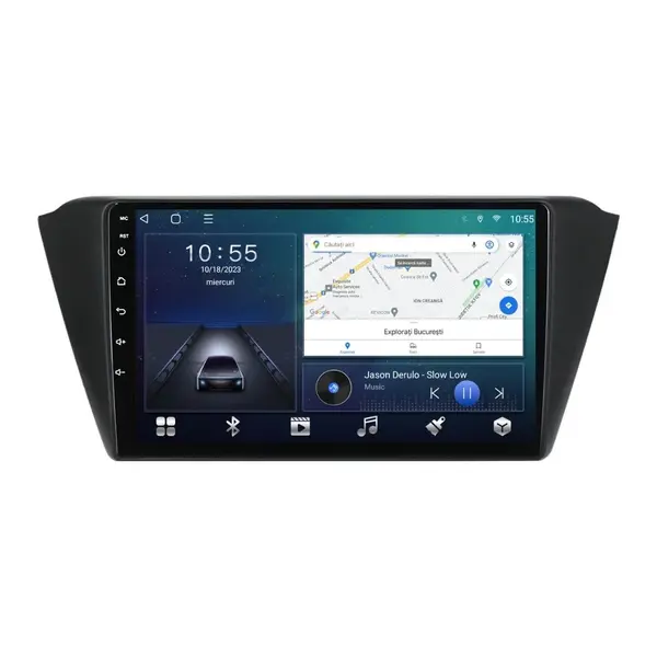 Navigatie dedicata cu Android Skoda Fabia III 2014 - 2021, 2GB RAM, Radio GPS Dual Zone, Display HD QLED 9" Touchscreen, Internet Wi-Fi si slot SIM 4G, Bluetooth, MirrorLink, USB