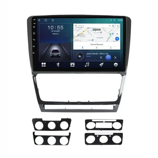 Navigatie dedicata cu Android Skoda Octavia II 2004 - 2013, negru, 2GB RAM, Radio GPS Dual Zone, Display HD QLED 10" Touchscreen, Internet Wi-Fi si slot SIM 4G, Bluetooth, MirrorLink, USB