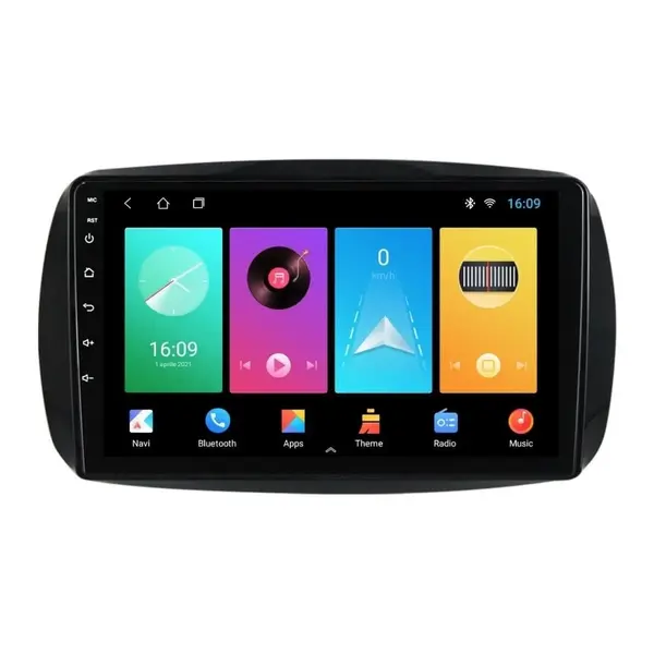 Navigatie dedicata cu Android Smart Fortwo dupa 2014, 1GB RAM, Radio GPS Dual Zone, Display HD IPS 9" Touchscreen, Internet Wi-Fi, Bluetooth, MirrorLink, USB