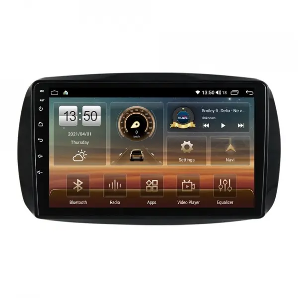Navigatie dedicata cu Android Smart Fortwo dupa 2014, 8GB RAM, Radio GPS Dual Zone, Display HD QLED 9" Touchscreen, Internet Wi-Fi si slot SIM 4G, Bluetooth, MirrorLink, USB