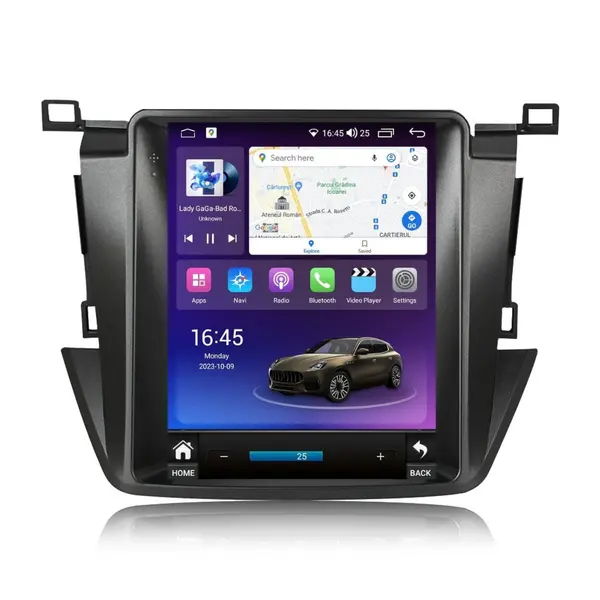 Navigatie dedicata cu Android tip tesla Toyota Rav4 IV 2013 - 2018, 8GB RAM, Radio GPS Dual Zone, Touchscreen IPS 9.7" HD, Internet Wi-Fi si slot SIM 4G, Bluetooth, MirrorLink, USB