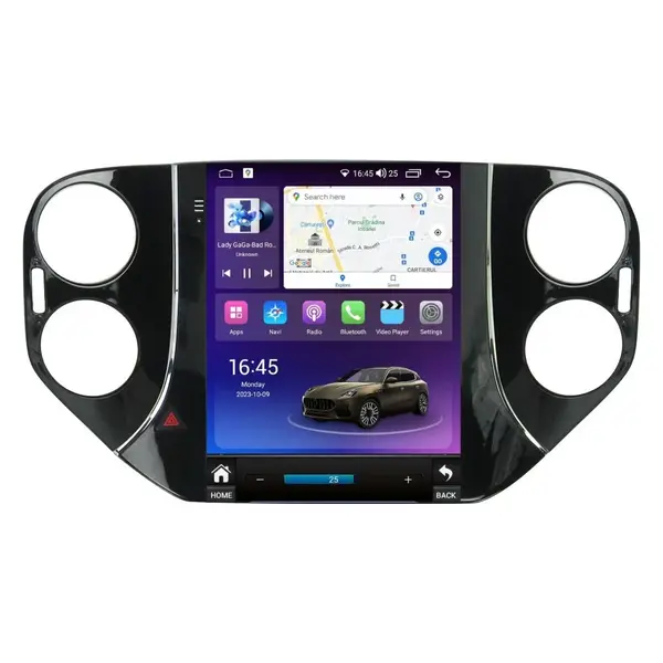 Navigatie dedicata cu Android tip tesla VW Tiguan I 2012 - 2018, 8GB RAM, Radio GPS Dual Zone, Touchscreen IPS 9.7" HD, Internet Wi-Fi si slot SIM 4G, Bluetooth, MirrorLink, USB