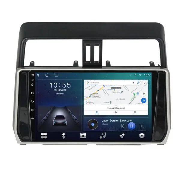 Navigatie dedicata cu Android Toyota Land Cruiser Prado J150 dupa 2017, 2GB RAM, Radio GPS Dual Zone, Display HD QLED 10" Touchscreen, Internet Wi-Fi si slot SIM 4G, Bluetooth, MirrorLink, USB