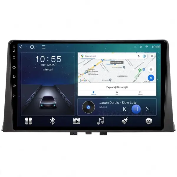 Navigatie dedicata cu Android Toyota Proace City dupa 2019, 2GB RAM, Radio GPS Dual Zone, Display HD QLED 10" Touchscreen, Internet Wi-Fi si slot SIM 4G, Bluetooth, MirrorLink, USB