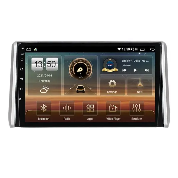 Navigatie dedicata cu Android Toyota Rav4 V dupa 2018, 4GB RAM, Radio GPS Dual Zone, Display HD QLED 10" Touchscreen, Internet Wi-Fi si slot SIM 4G, Bluetooth, MirrorLink, USB