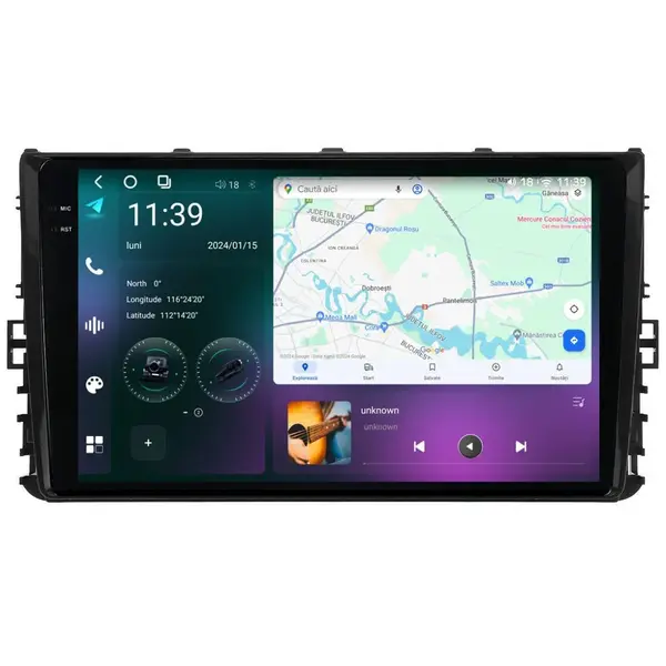 Navigatie dedicata cu Android VW Polo VI dupa 2017, 12GB RAM, Radio GPS Dual Zone, Display 2K QLED 9.5" Touchscreen, Internet Wi-Fi si slot SIM 4G, Bluetooth, MirrorLink, USB