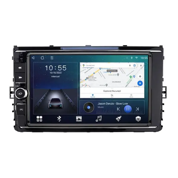 Navigatie dedicata cu Android VW Transporter / Caravelle dupa 2020, 2GB RAM, Radio GPS Dual Zone, Display HD QLED 9'' Touchscreen, Internet Wi-Fi si slot SIM 4G, Bluetooth, MirrorLink, USB