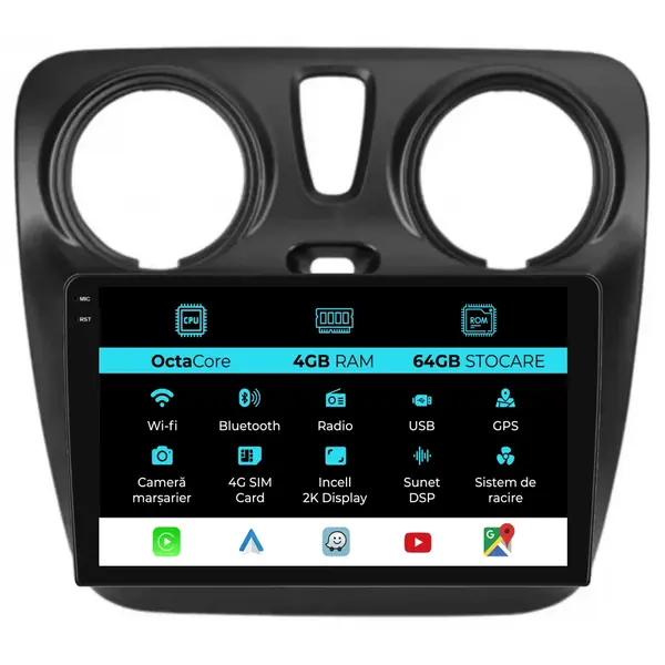 Navigatie Dedicata Dacia Dokker Lodgy (2012-2020), 2K, 4Gb Ram, 64Gb Stocare, Carplay