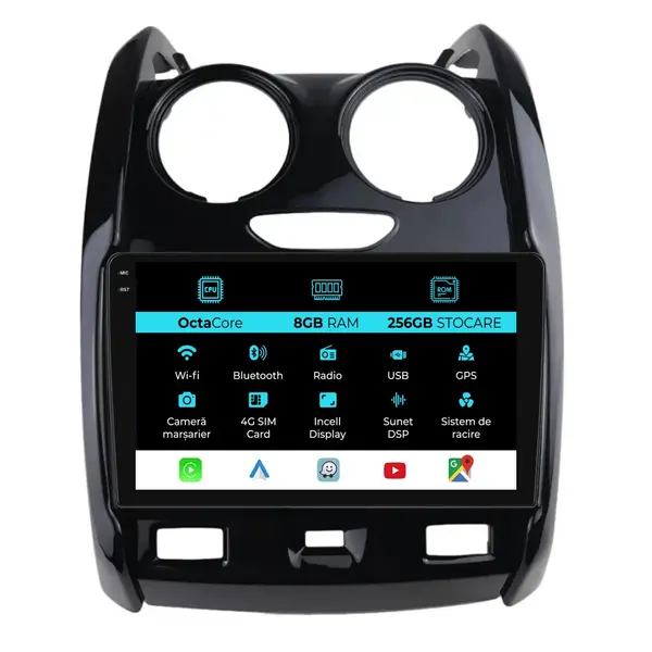 Navigatie Dedicata Dacia Duster (2010 - 2020), 9 Inch, 8Gb Ram, 256Gb Stocare, Android Auto, Carplay