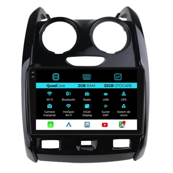 Navigatie Dedicata Dacia Duster (2012-2018), 9Inch, 2Gb Ram, 32Gb Stocare, Carplay