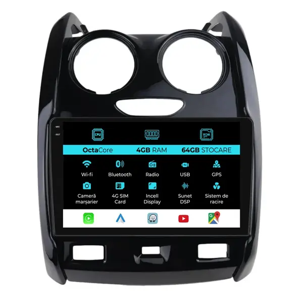 Navigatie Dedicata Dacia Duster (2012-2018), 9Inch, 4Gb Ram, 64Gb Stocare, Carplay