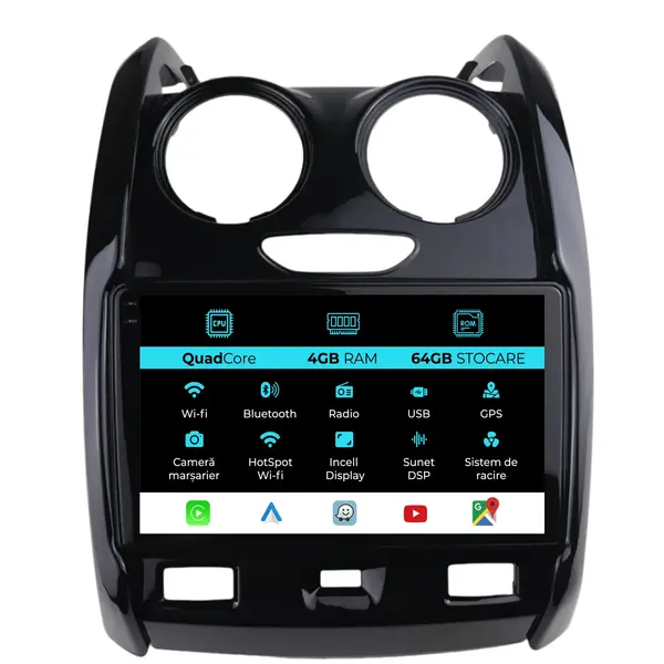 Navigatie Dedicata Dacia Duster (2012-2018),QuadCore, 9Inch, 4Gb Ram, 64Gb Stocare, Carplay