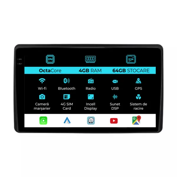 Navigatie Dedicata Dacia Duster (2018 - 2022), 10Inch, 4Gb Ram, 64Gb Stocare, Carplay