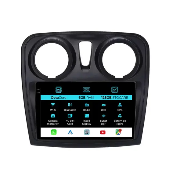 Navigatie Dedicata Dacia Logan Sandero (2012-2020), 9Inch, 6Gb Ram, 128Gb Stocare, Carplay