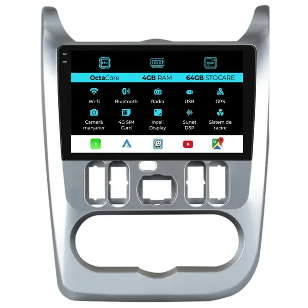 Navigatie Dedicata Dacia Sandero (2010 - 2020), 9 Inch, 4Gb Ram, 64Gb Stocare, Android Auto, Carplay