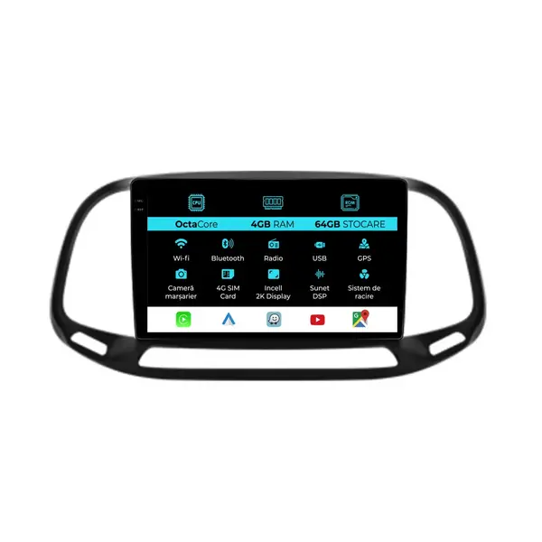 Navigatie Dedicata Fiat Doblo (2015-2019), 2K, 4Gb Ram, 64Gb Stocare, Carplay