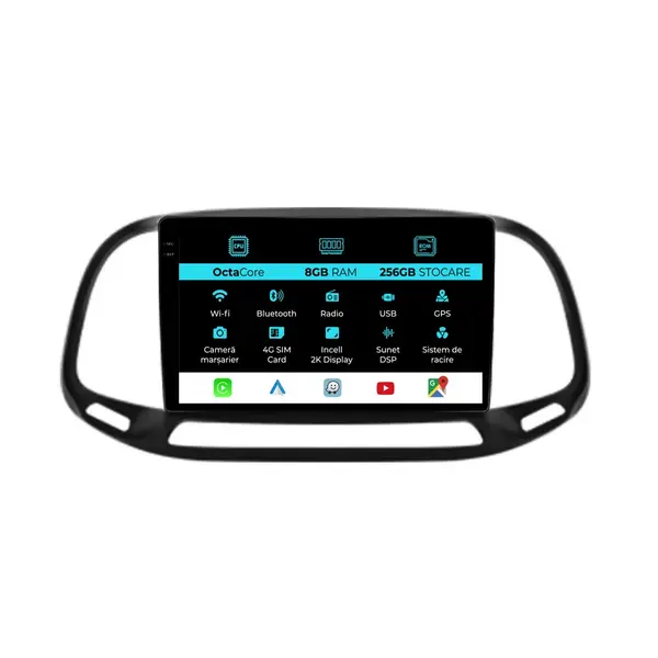 Navigatie Dedicata Fiat Doblo (2015-2019), 2K, 8Gb Ram, 256Gb Stocare, Carplay