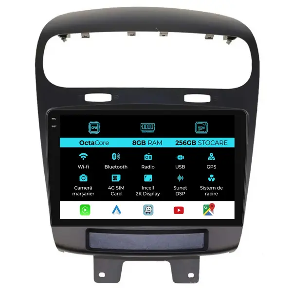 Navigatie Dedicata Fiat Freemont (2010-2016), 2K, 8Gb Ram, 256Gb Stocare, Android Auto, Carplay