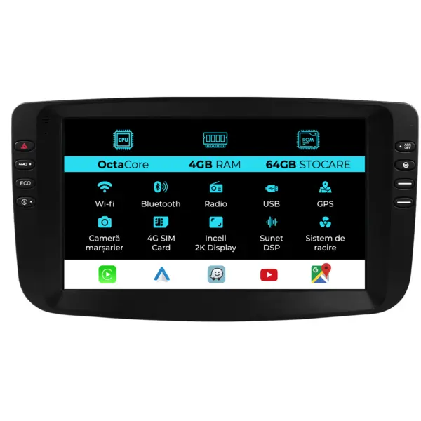Navigatie Dedicata Fiat Linea (2006-2012), 2K, 4Gb Ram, 64Gb Stocare, Android Auto, Carplay
