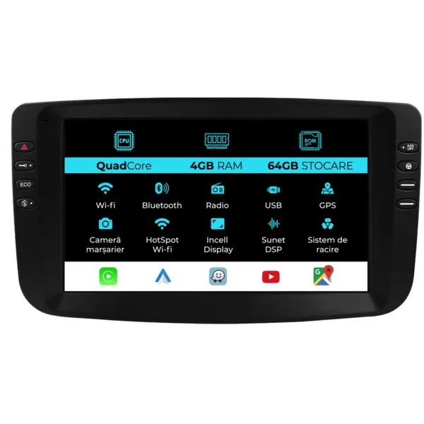 Navigatie Dedicata Fiat Linea, Punto (2012-2018),QuadCore, 9Inch, 4Gb Ram, 64Gb Stocare, Carplay