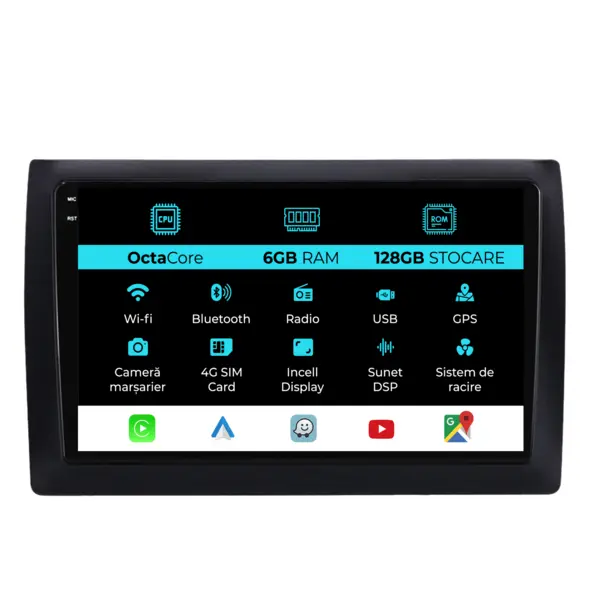 Navigatie Dedicata Fiat Stilo (2001-2010), 9 Inch, 6Gb Ram, 128Gb Stocare, Android Auto, Carplay