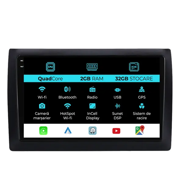 Navigatie Dedicata Fiat Stilo (2001-2011), 9Inch, 2Gb Ram, 32Gb Stocare, Carplay