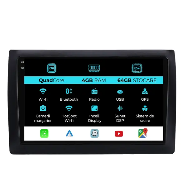 Navigatie Dedicata Fiat Stilo (2001-2011),QuadCore, 9Inch, 4Gb Ram, 64Gb Stocare, Carplay