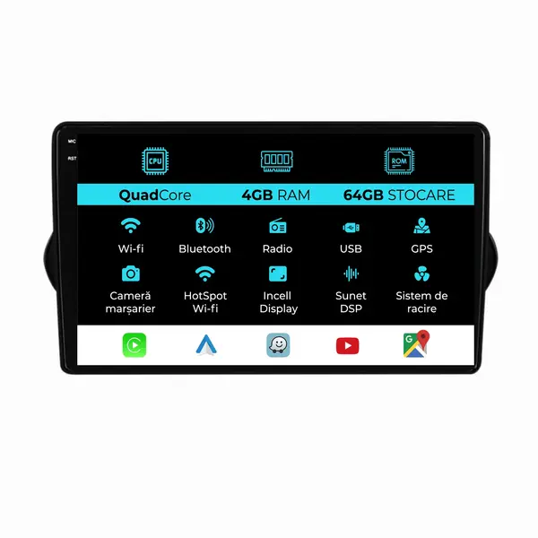 Navigatie Dedicata Fiat Tipo (2015-2021),QuadCore, 9Inch, 4Gb Ram, 64Gb Stocare, Carplay