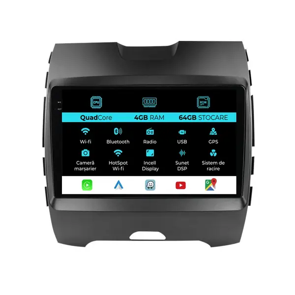 Navigatie Dedicata Ford Edge (2015 - 2021), QuadCore, 9 Inch, 4Gb Ram, 64Gb Stocare, Android Auto, Carplay