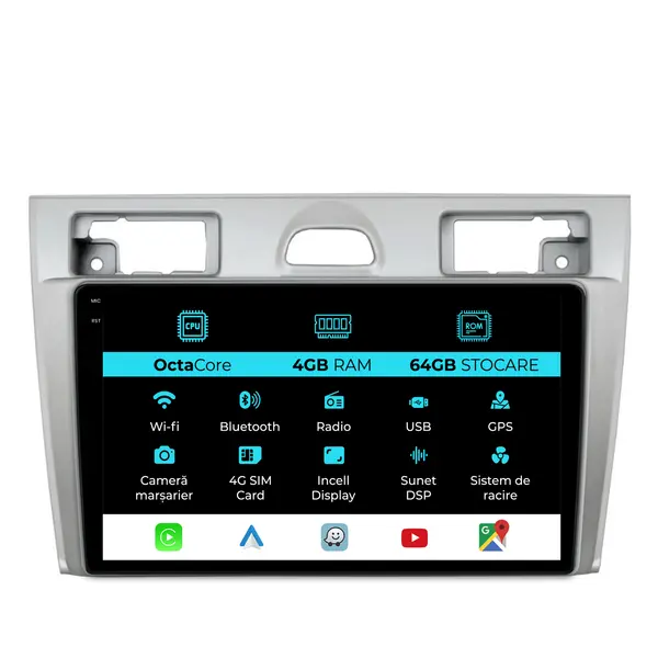 Navigatie Dedicata Ford Fiesta (2004 - 2009), 9 Inch, 4Gb Ram, 64Gb Stocare, Android Auto, Carplay
